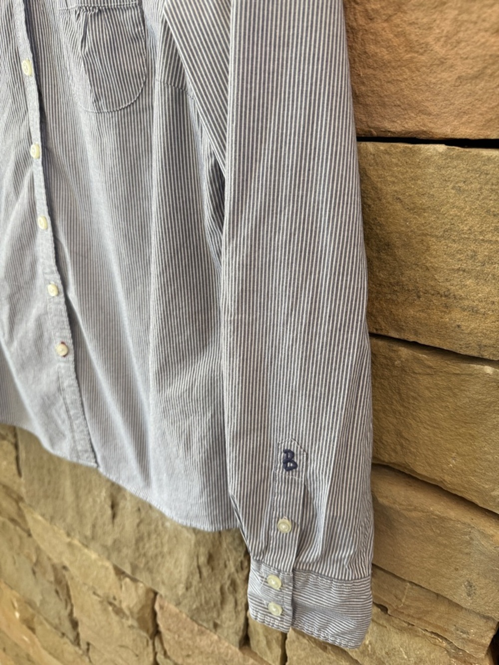 Boden Blue & White Micro-Stripe Button-Down Shirt Feminine Cut, Cotton Stretch - Picture 4 of 10
